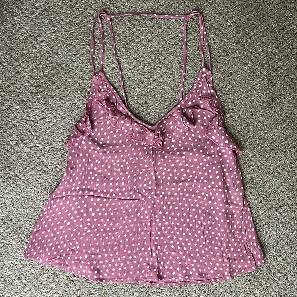 Billabong Ruffle Polka Dot Strappy Tank Top S